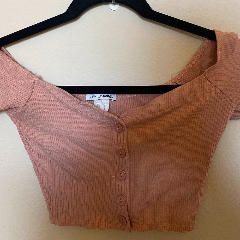 Fashion Nova Pink Cropped Top with Buttons